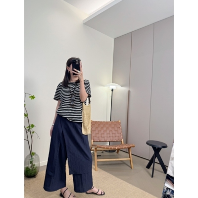 MKDesign 夏季新品 薄款藏青多层设计款屁帘休闲百搭9分西装裤