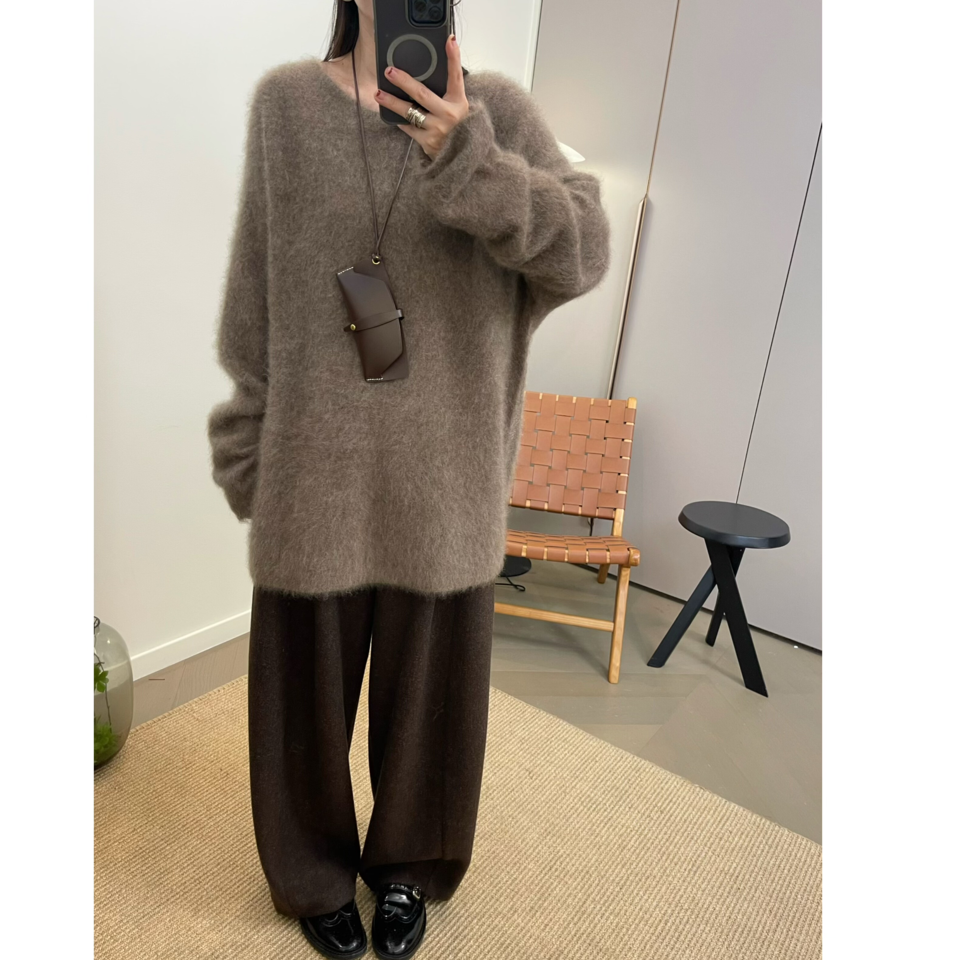 MKDesign秋冬新品高品质100牦牛绒一字领基础套头中长款针织毛衣