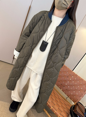 MKDesign 秋冬新品 绿色撞色休闲简约风廓形鹅绒羽绒服长款外套