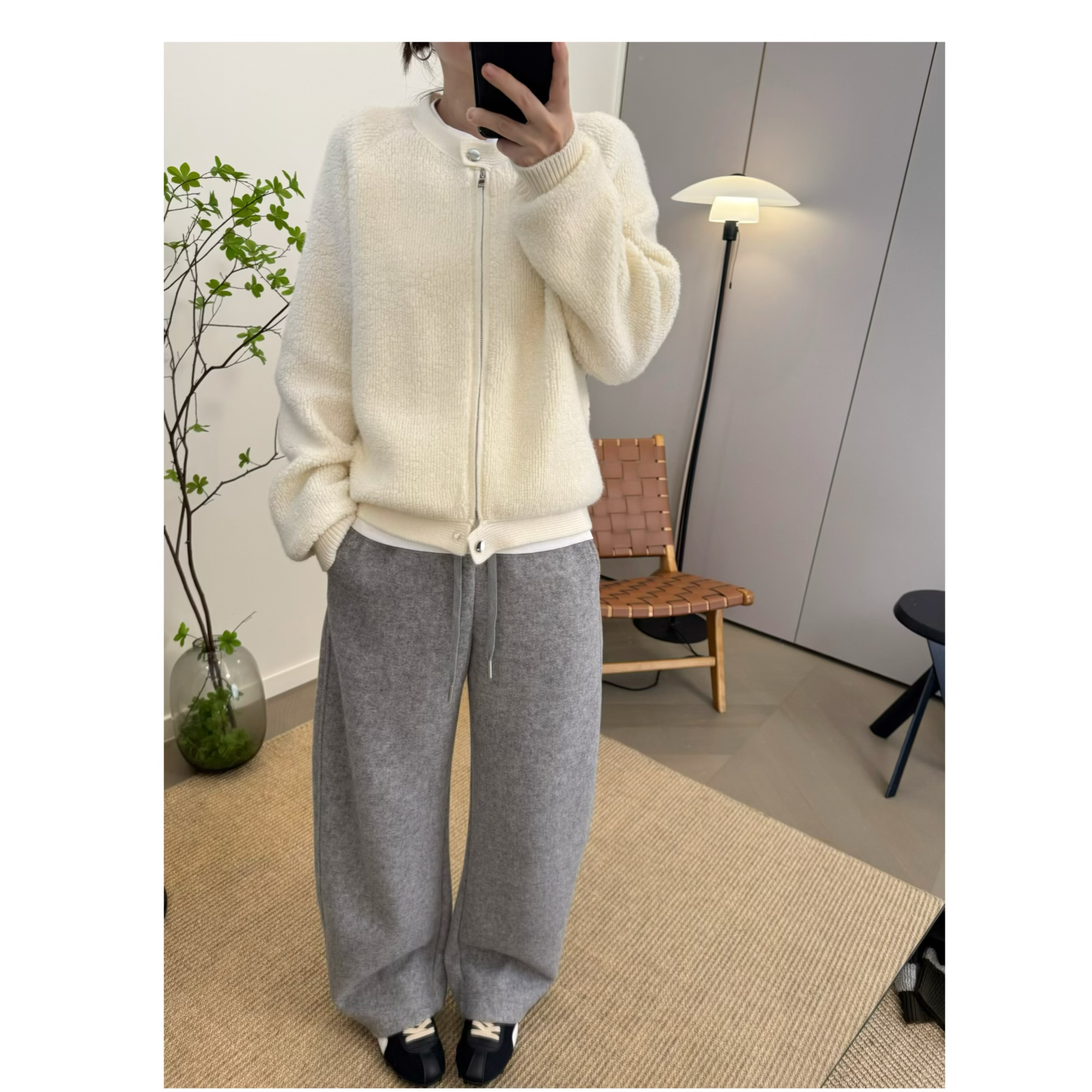 MKDesign 冬季新品100羊毛毛巾刺绣工艺休闲针织夹克外套