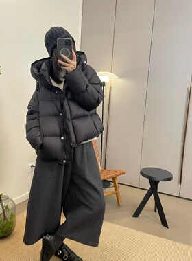 MKDesign 冬季新品 休闲基础经典不过时黑色连帽短款羽绒服