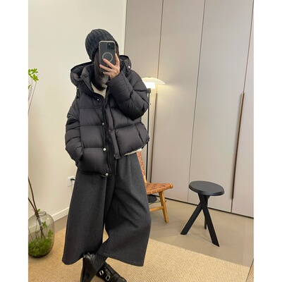 MKDesign 冬季新品 休闲基础经典不过时黑色连帽短款羽绒服