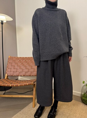 MKDesign 冬季新品 基础款休闲百搭灰色羊毛7分西装裤靴裤阔腿裤