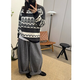 中性风宽松灰色费尔岛花色套头羊毛针织毛衣 新品 MKDesign 冬季