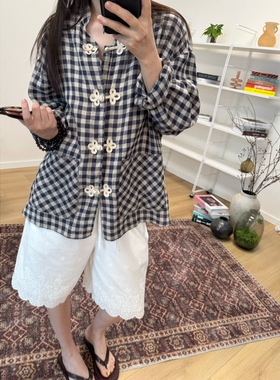MKDesign 夏季新品 中式立领复古格纹亚麻轻薄夏季防晒小外套