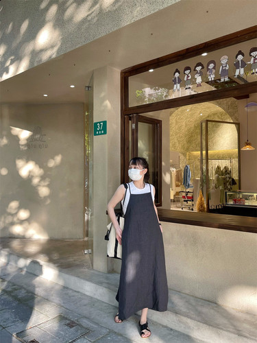 MK Design2022夏季日系洋气设计感亚麻休闲吊带背心连衣裙