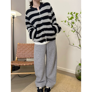 100羊毛刺绣毛巾工艺运动条纹夹克针织开衫 新品 外套 冬季 MKDesign