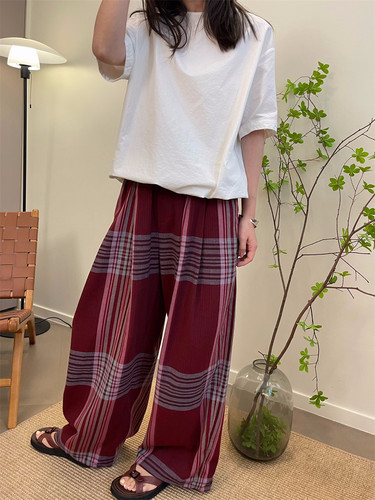 松紧腰MKDesign长裤格子休闲裤