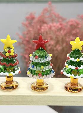 迷你琉璃实心圣诞树摆件圣诞氛围精致手工玻璃艺术家居装饰小礼品