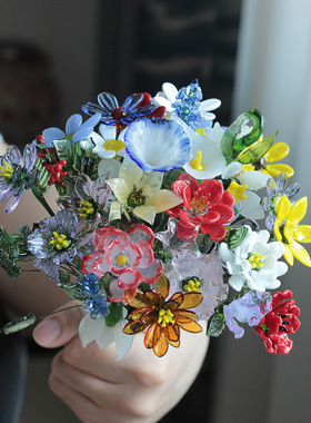 淄博琉璃仿真花摆件家居装饰玻璃插花假花束向日葵玫瑰高级感礼物