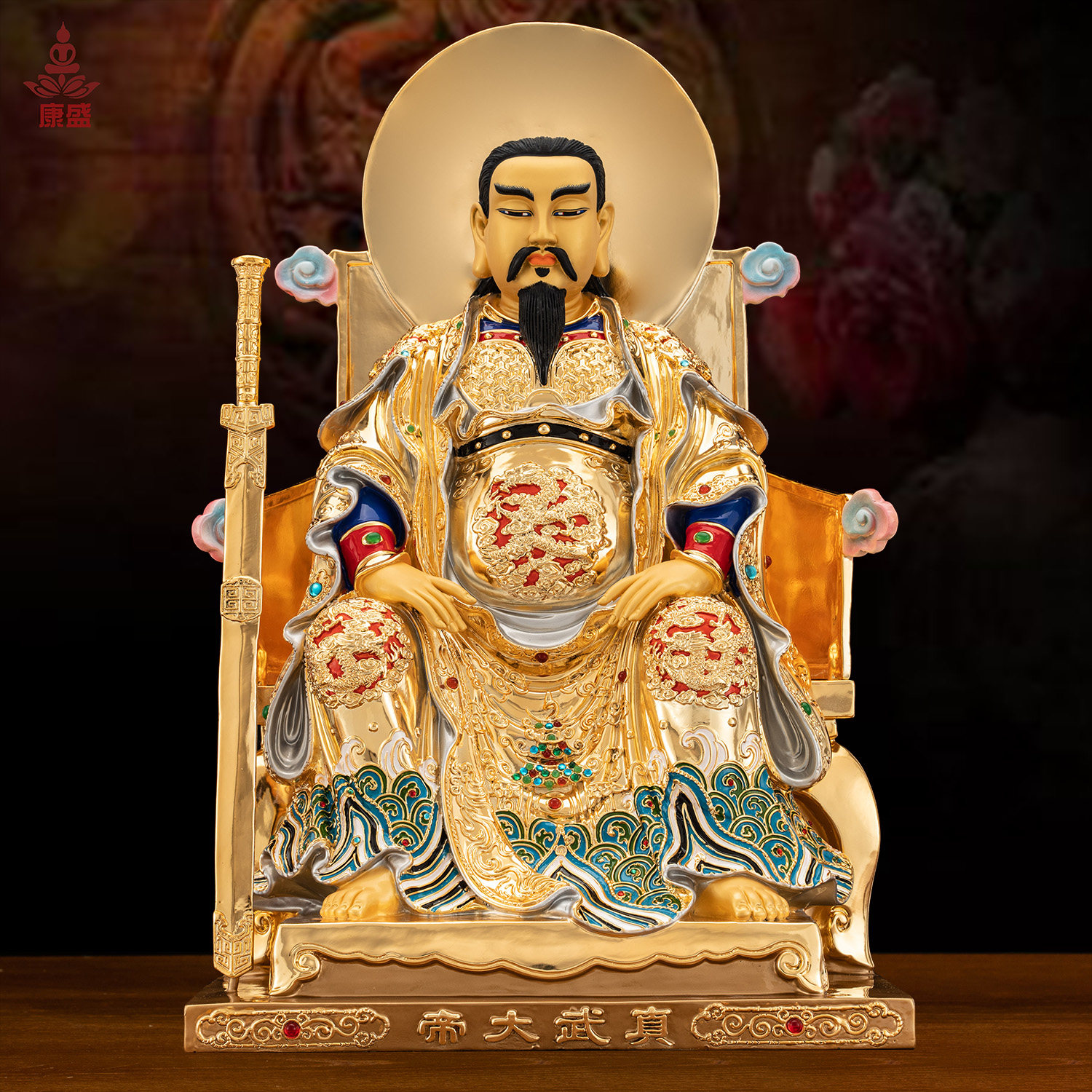 纯铜真武大帝神中式客厅工艺摆件