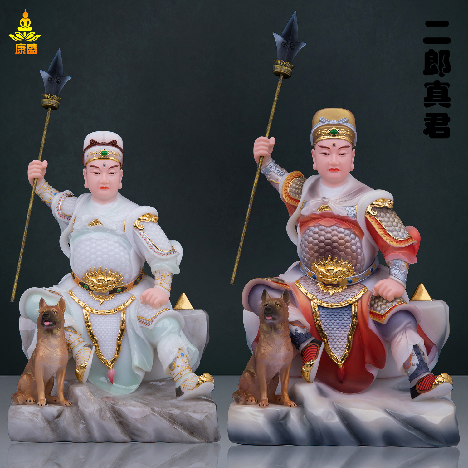 二郎神神像汉白玉彩绘二郎神君家用佛像摆件杨戬像坐二郎真君摆件