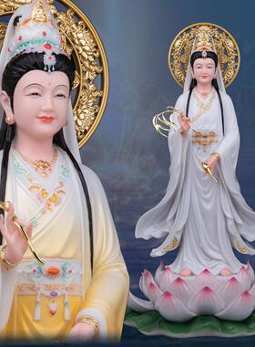家用汉白玉彩绘站南海观音佛像