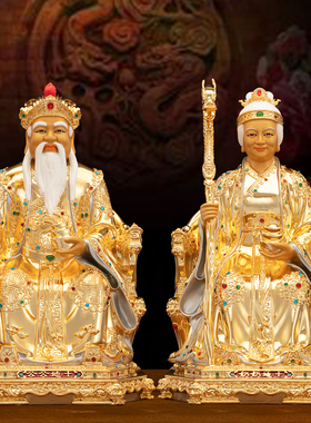 纯铜土地公土地婆神像工艺品摆件