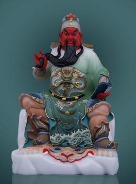 汉白玉关公佛像中式客厅工艺摆件