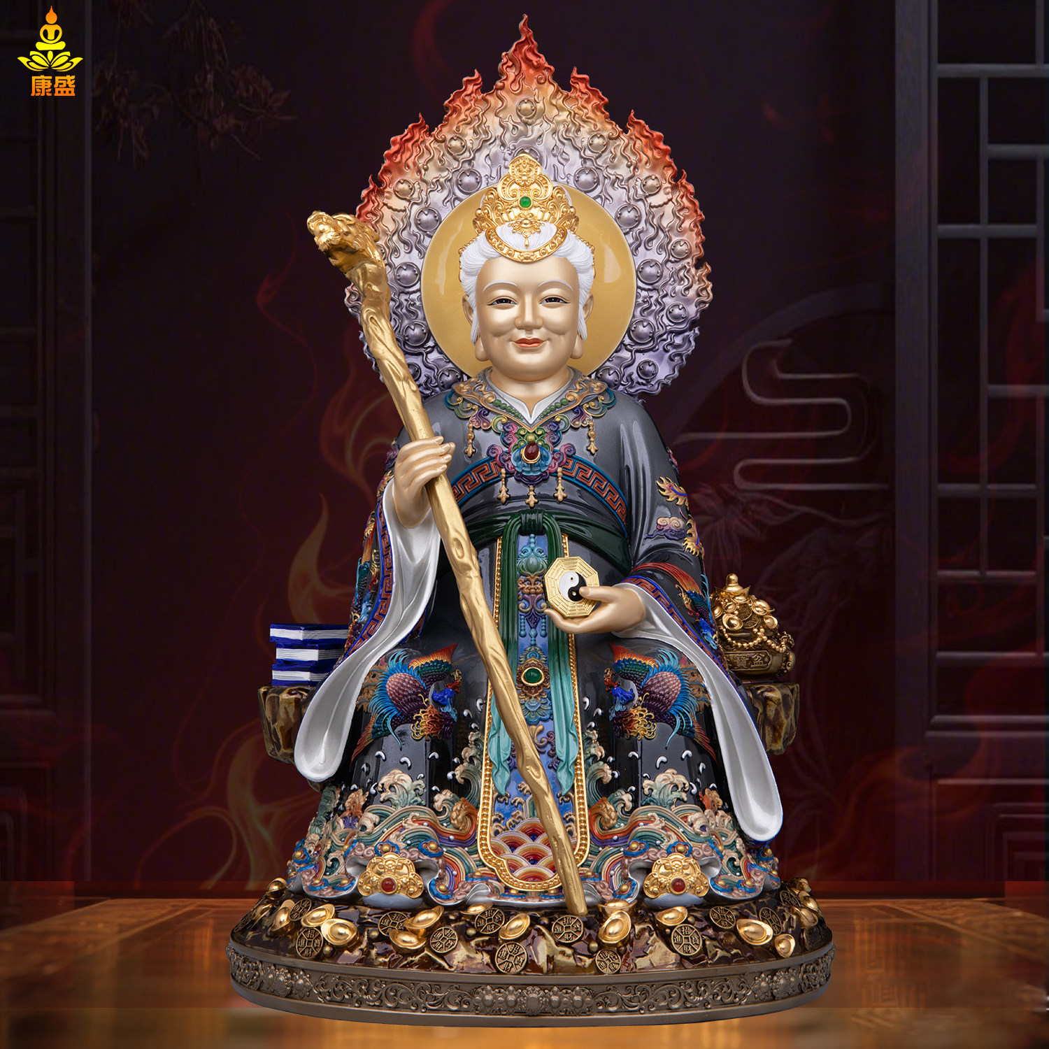 无生老母铜像全铜彩绘八卦无声老母无极老母皇母家用供奉神像摆件
