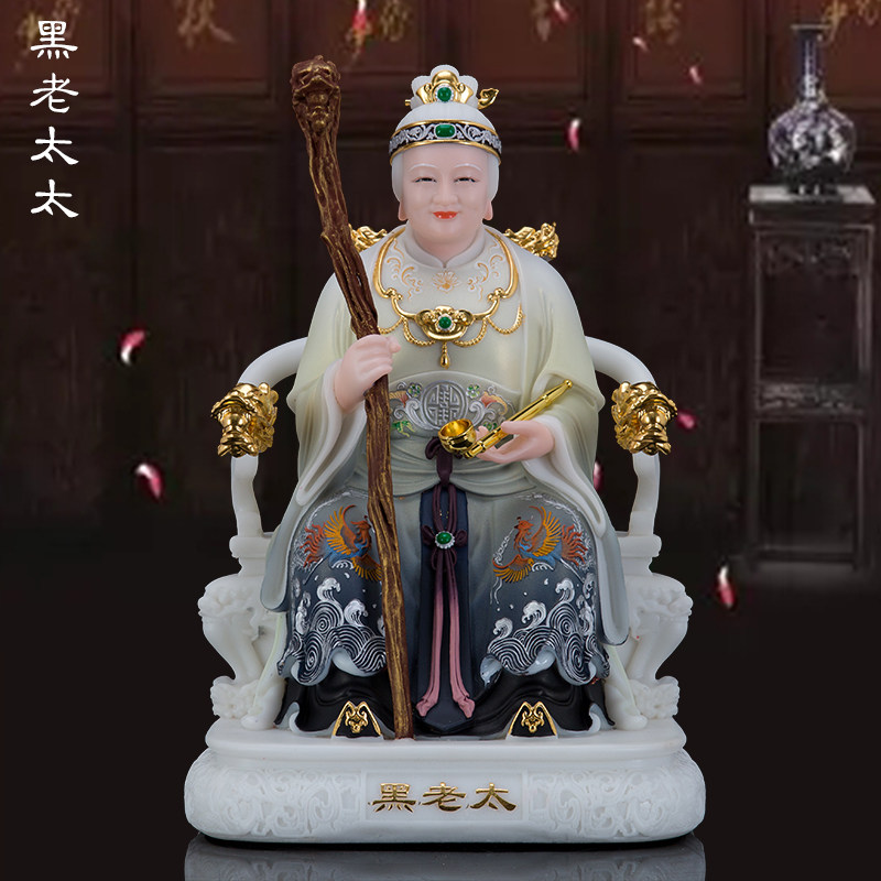 新品黑老太太神像东北黑妈妈像铁刹山黑老太汉白玉桌面客厅摆件