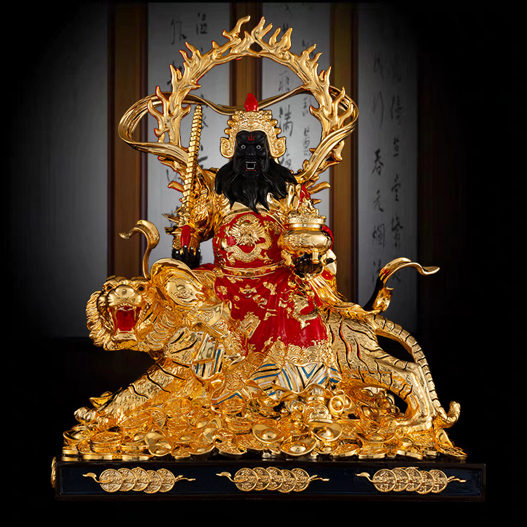 武财神赵公明神像骑虎像客厅家居招财供奉纯铜鎏金财神爷佛像摆件
