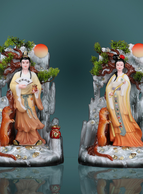 汉白玉彩绘黄家公子姑娘像