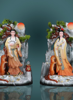 汉白玉彩绘黄家公子姑娘像