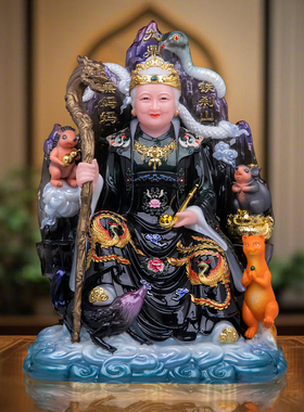 汉白玉彩绘黑妈妈神像供奉摆件