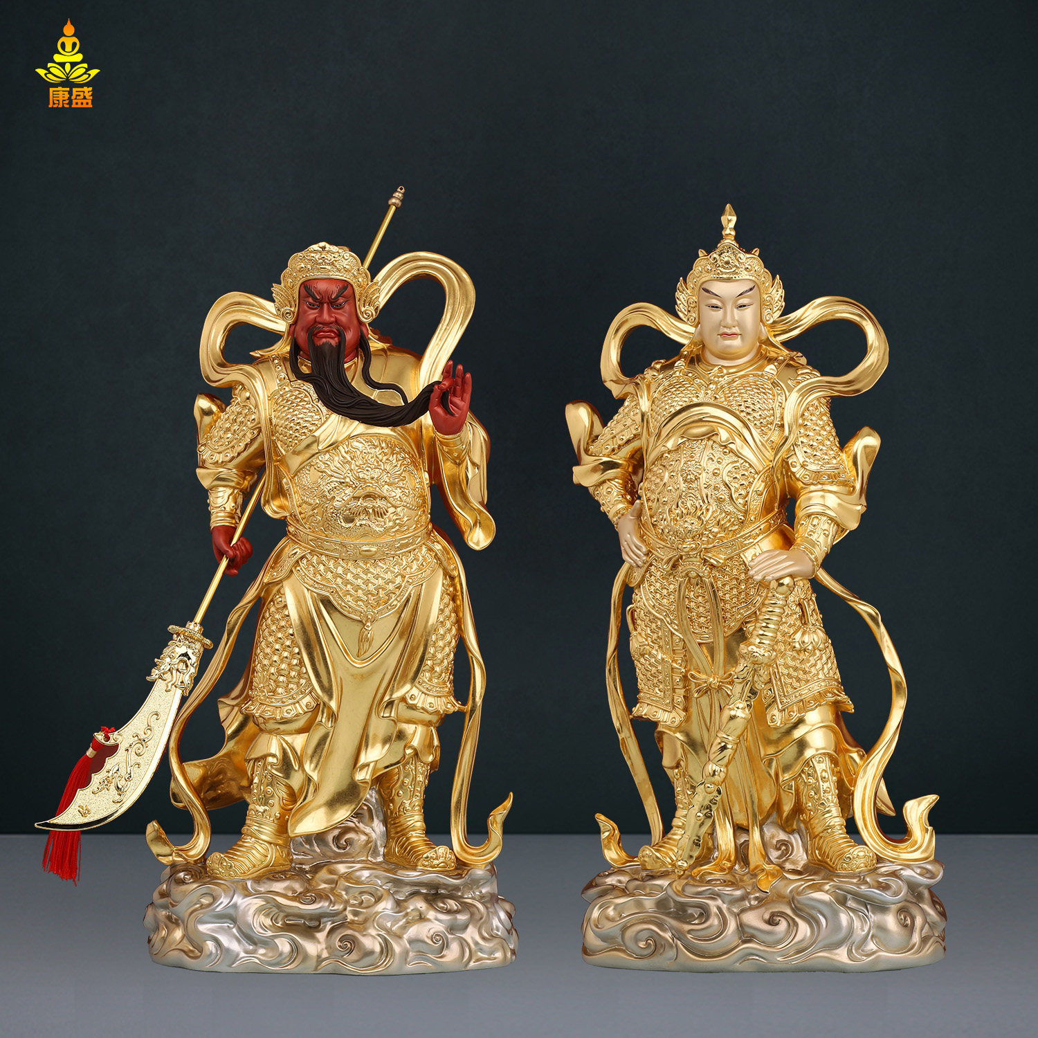 纯铜伽蓝韦陀菩萨神像关公韦驮左右护法佛像中式家用客厅桌面摆件