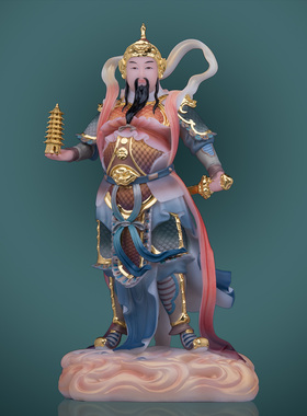 汉白玉托塔李天王神像客厅工艺品