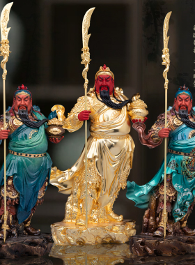 纯铜彩绘关公神像武圣关二爷摆件