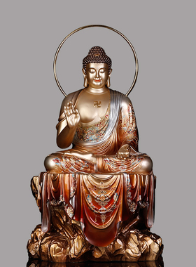 纯铜彩绘寺庙供奉摆件佛像