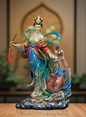 黄铜彩绘九天玄女神像