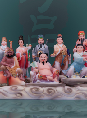 汉白玉彩绘八仙过海神像
