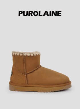 PUROLAINE 朴羚手工编织羊皮毛一体加厚保暖绒面冬短筒平底雪地靴
