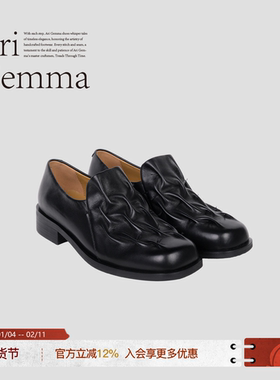 Ari Gemma｜雕塑师·经典舒适新款进口牛皮手工厚底褶皱乐福鞋