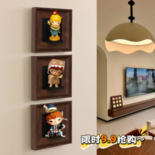 盲盒收纳展示相框复古实木画框盲盒手办潮流玩具收纳diy摆件展示