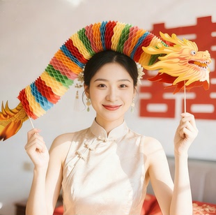 结婚接亲舞龙拍照道具晨袍挂件订婚纸龙花灯灯笼装饰布置2025新款