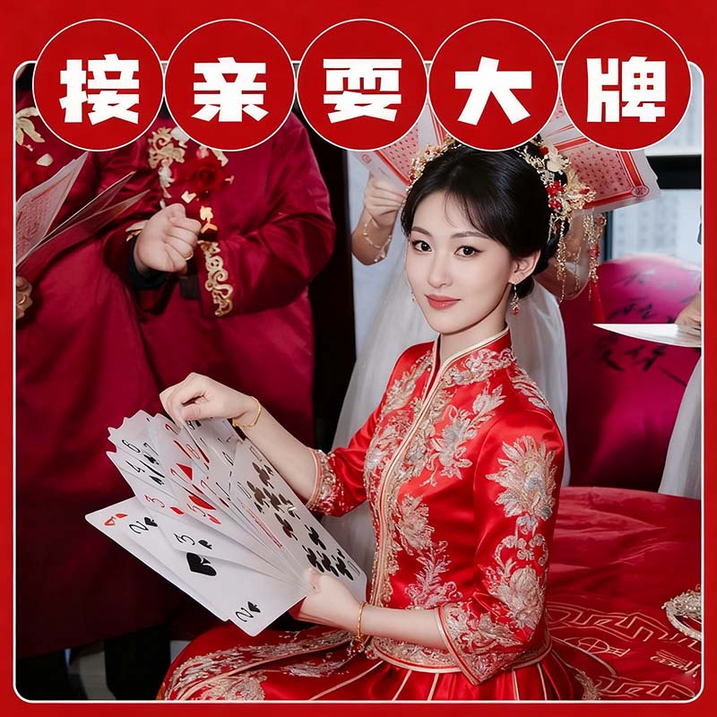 接亲耍大牌小游戏结婚拍照道具堵门整蛊新郎婚礼扑克牌大号互动