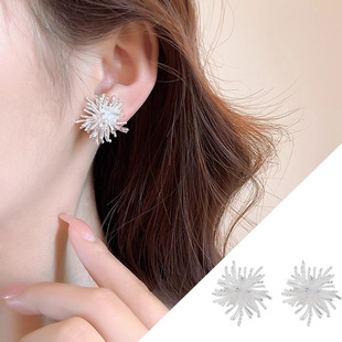 艾莉森金属冷淡风耳饰女士锆石镶嵌蒲公英花朵耳钉925银针耳环