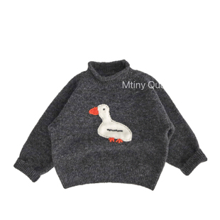 手工大鹅～韩版秋冬款儿童毛衣森系洋气男女宝潮针织衫外套高领灰