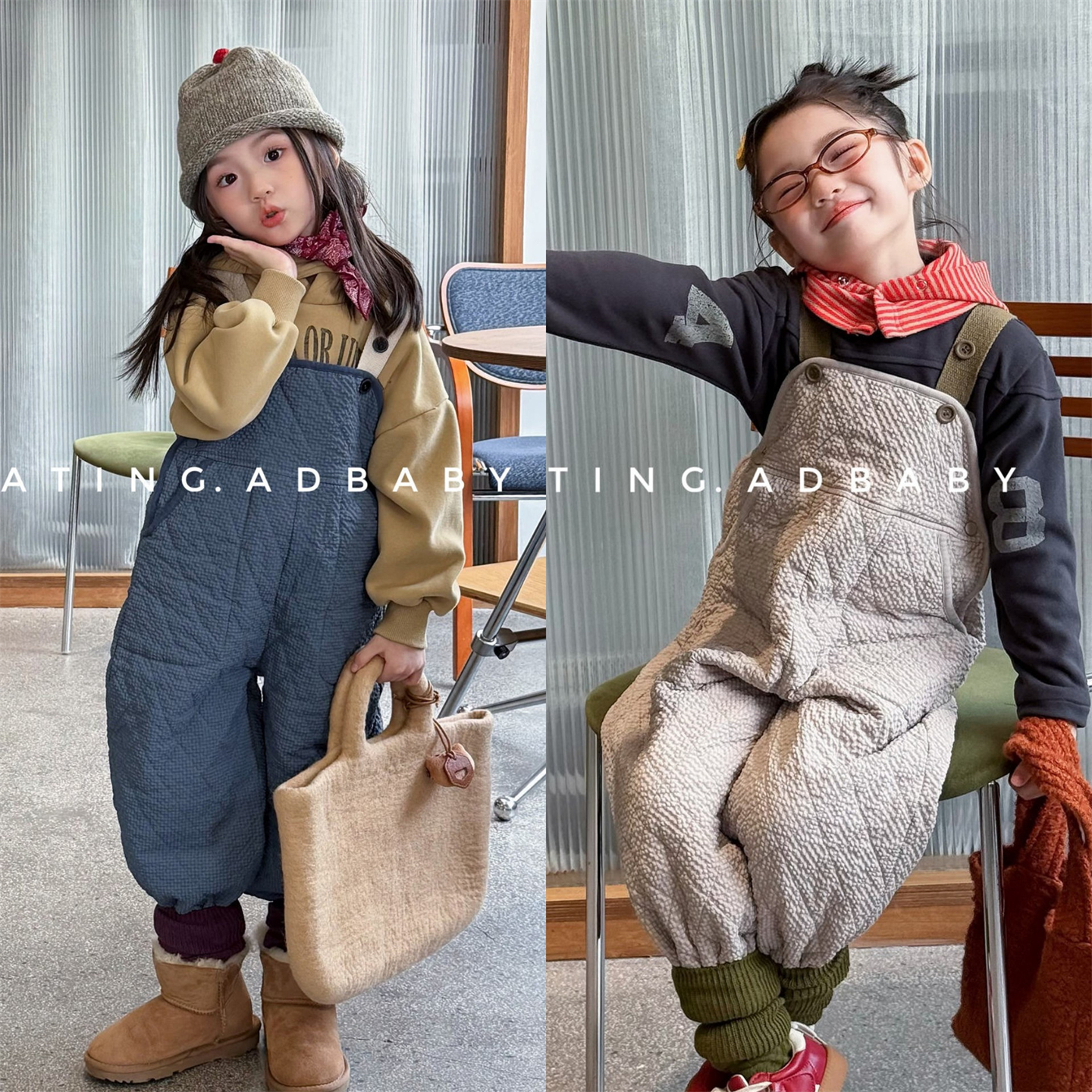 儿童夹棉可调节背带裤韩版秋冬款男女童时尚连体裤宝宝百搭休闲裤