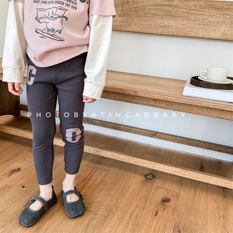 儿童字母印花打底裤春秋款韩版男女童弹力裤宝宝紧身百搭休闲长裤