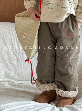 儿童韩版加绒水洗棉裤长裤冬款男女童羊羔毛绒内里休闲裤宝宝童裤