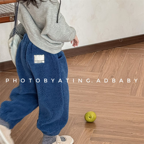 儿童韩版羊羔绒加厚棉裤冬款