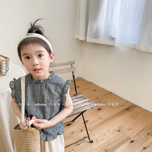 女童韩版波点无袖花边衬衫夏季薄款小女生儿童背心款衬衣宽松时尚