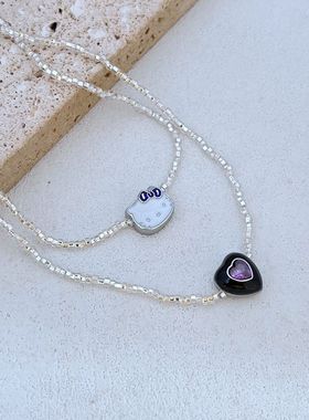 金属圆珠链女式双层项链