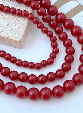 圆珠链女式红色项链复古