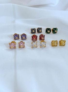 欧美HB镶锆石轻奢绿色红色白色紫色黑色粉色简约时尚百搭个性耳钉