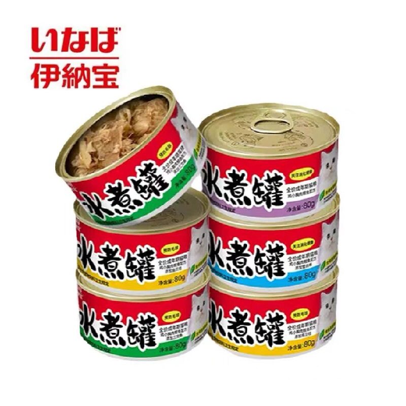 日本伊纳宝猫罐头 大块肉水煮罐营养零食罐鸡肉鲣鱼蒸煮肉满满80g