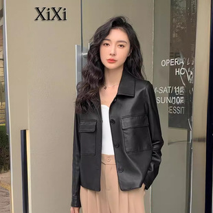 风双口袋小翻领短款 今年流行特惠2025新款 植鞣绵羊皮真皮皮衣工装