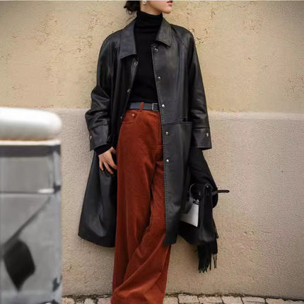 今年流行特惠真皮皮衣3135春季新款植鞣羊皮复古简约长款休闲气质