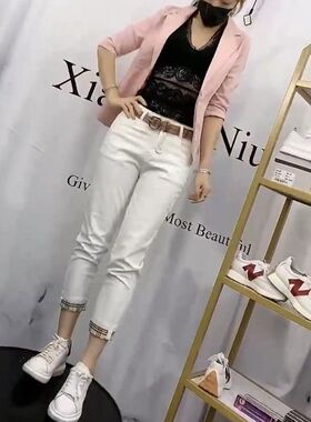 今年流行特惠23186大爱美依缘2025新款韩版西服领外套白色拼格